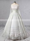 Lace Satin Ball Gown Off-the-shoulder Floor-length Beading Wedding Dresses #DOB00023376