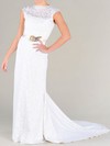 Scalloped Sheath/Column Court Train Lace Sashes/Ribbons Wedding Dresses #DOB00020479