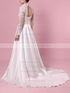 Satin Tulle Ball Gown V-neck Sweep Train Appliques Lace Wedding Dresses #DOB00023383