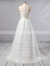 Tulle A-line Scoop Neck Sweep Train Beading Wedding Dresses #DOB00023384