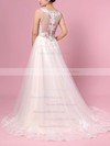 Tulle Princess V-neck Sweep Train Beading Wedding Dresses #DOB00023386