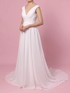 Chiffon A-line V-neck Sweep Train Beading Wedding Dresses #DOB00023396