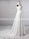 Chiffon A-line V-neck Sweep Train Beading Wedding Dresses #DOB00023396