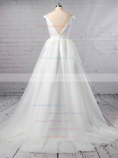 Tulle Ball Gown Off-the-shoulder Sweep Train Ruffles Wedding Dresses #DOB00023404
