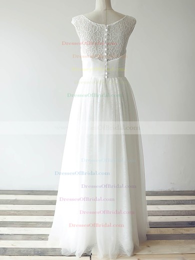 Bateau A-line Floor-length Tulle Lace Ruffles Wedding Dresses #DOB00020480