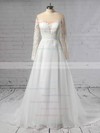 Organza Tulle A-line Scoop Neck Sweep Train Appliques Lace Wedding Dresses #DOB00023444