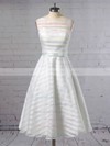 Organza Ball Gown Scoop Neck Tea-length Sashes / Ribbons Wedding Dresses #DOB00023449