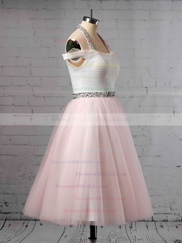 Tulle Ball Gown Halter Tea-length Beading Wedding Dresses #DOB00023450