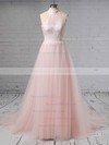 Tulle A-line Halter Sweep Train Appliques Lace Wedding Dresses #DOB00023452