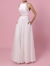 Lace A-line Scoop Neck Floor-length Pockets Wedding Dresses #DOB00023456
