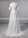 Lace Chiffon A-line V-neck Sweep Train Beading Wedding Dresses #DOB00023463