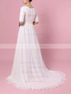 Lace Chiffon A-line V-neck Sweep Train Beading Wedding Dresses #DOB00023463