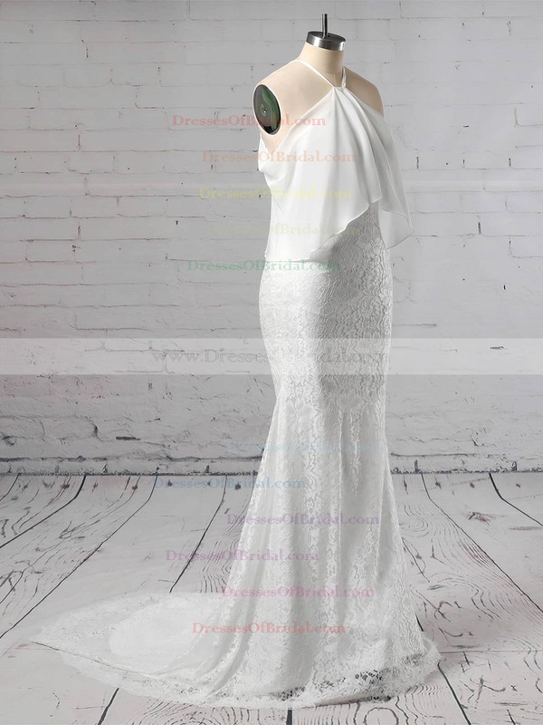 Lace Chiffon Trumpet/Mermaid Off-the-shoulder Sweep Train Wedding Dresses #DOB00023466