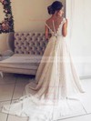 Lace A-line Scoop Neck Sweep Train Pearl Detailing Wedding Dresses #DOB00023539
