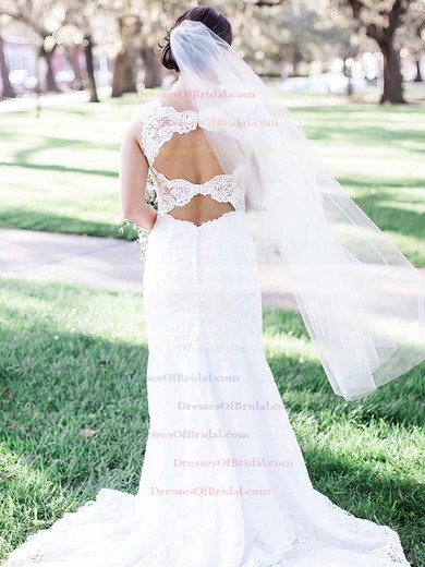 Lace Sheath/Column V-neck Sweep Train Lace Wedding Dresses #DOB00023540