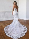 Lace Trumpet/Mermaid V-neck Sweep Train Appliques Lace Wedding Dresses #DOB00023557