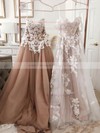 Tulle A-line Sweetheart Sweep Train Lace Wedding Dresses #DOB00023562