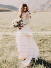 Tulle A-line Scoop Neck Sweep Train Appliques Lace Wedding Dresses #DOB00023563