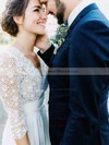 Lace Chiffon A-line V-neck Floor-length Ruffles Wedding Dresses #DOB00023564