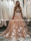 Tulle Ball Gown Off-the-shoulder Sweep Train Appliques Lace Wedding Dresses #DOB00023566