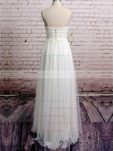 Spaghetti Straps Empire Floor-length Tulle Satin Lace Wedding Dresses #DOB00020485