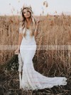 Lace Trumpet/Mermaid Scoop Neck Sweep Train Lace Wedding Dresses #DOB00023571