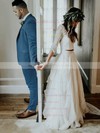 Lace Chiffon A-line V-neck Floor-length Lace Wedding Dresses #DOB00023573