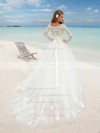 Lace Tulle Ball Gown Scoop Neck Sweep Train Sashes / Ribbons Wedding Dresses #DOB00023483