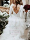 Tulle Stretch Crepe A-line Scoop Neck Sweep Train Cascading Ruffles Wedding Dresses #DOB00023486