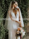Lace Trumpet/Mermaid V-neck Sweep Train Lace Wedding Dresses #DOB00023487