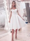 Satin A-line Off-the-shoulder Knee-length Wedding Dresses #DOB00023488