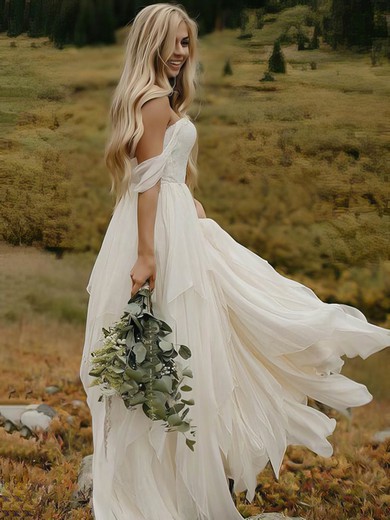 Chiffon A-line Sweetheart Floor-length Appliques Lace Wedding Dresses #DOB00023492