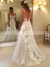 Tulle A-line V-neck Sweep Train Appliques Lace Wedding Dresses #DOB00023493