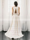 Satin A-line Scoop Neck Sweep Train Pockets Wedding Dresses #DOB00023495