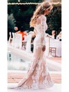 Lace Tulle Trumpet/Mermaid Scoop Neck Sweep Train Appliques Lace Wedding Dresses #DOB00023496