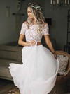 Lace Chiffon A-line Off-the-shoulder Floor-length Pleats Wedding Dresses #DOB00023499