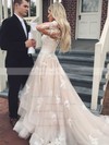 Tulle Princess V-neck Sweep Train Appliques Lace Wedding Dresses #DOB00023501
