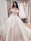 Tulle Ball Gown Off-the-shoulder Court Train Appliques Lace Wedding Dresses #DOB00023504