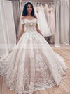 Tulle Ball Gown Off-the-shoulder Court Train Appliques Lace Wedding Dresses #DOB00023504