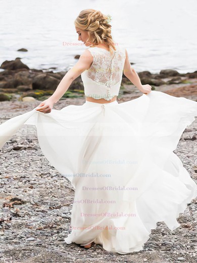 Lace Chiffon A-line Scoop Neck Floor-length Appliques Lace Wedding Dresses #DOB00023505