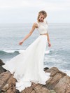 Lace Chiffon A-line Scoop Neck Floor-length Appliques Lace Wedding Dresses #DOB00023505