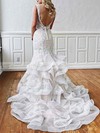 Organza Tulle Trumpet/Mermaid V-neck Sweep Train Appliques Lace Wedding Dresses #DOB00023508