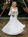 Lace Chiffon A-line V-neck Sweep Train Appliques Lace Wedding Dresses #DOB00023514