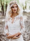 Lace Tulle A-line V-neck Sweep Train Sashes / Ribbons Wedding Dresses #DOB00023515