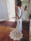 Lace Sheath/Column V-neck Sweep Train Split Front Wedding Dresses #DOB00023522