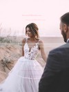 Tulle Princess V-neck Sweep Train Appliques Lace Wedding Dresses #DOB00023525