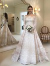 Lace Ball Gown Off-the-shoulder Sweep Train Buttons Wedding Dresses #DOB00023527