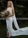 Lace Trumpet/Mermaid High Neck Court Train Split Front Wedding Dresses #DOB00023531
