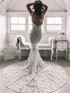 Lace Trumpet/Mermaid V-neck Sweep Train Appliques Lace Wedding Dresses #DOB00023532
