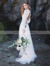 Lace Tulle A-line V-neck Sweep Train Lace Wedding Dresses #DOB00023536